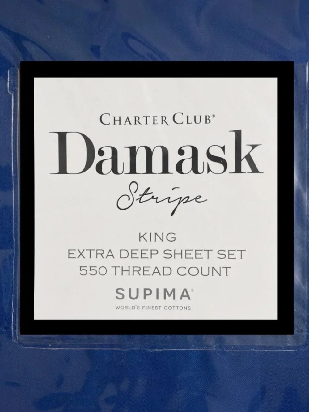 new COBALT BLUE STRIPE Charter Club 550 TC 100% Cotton KING EXTRA DEEP Sheet Set